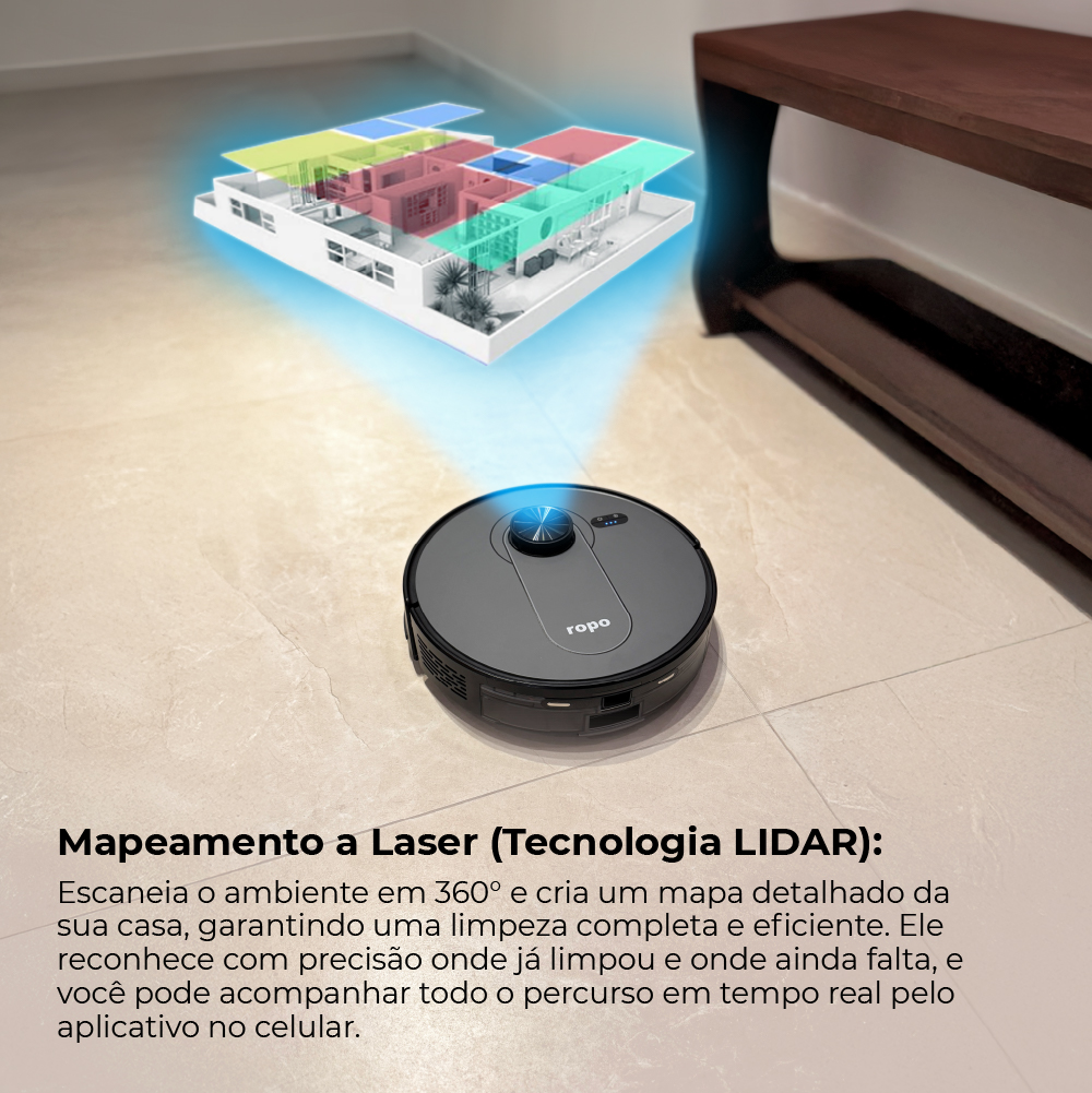 Rob&ocirc; Aspirador Ropo Vision com limpeza inteligente
